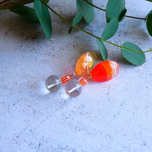 【一点もの】ガラスイヤリング　着物生地オレンジデザイン 　Earrings NO.0-3027