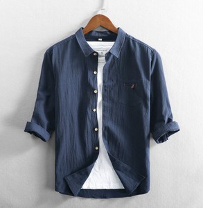 Button Shirt Plain Color 3/4 Length Sleeve