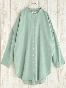 Button Shirt/Blouse BIG Shirt Stripe Sheer Dobby