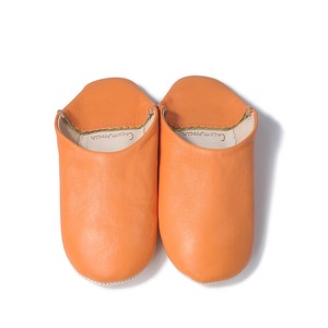 Orange Leather Babouche Shoes Slipper Plain Morocco