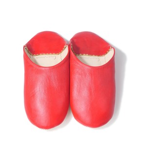 Red Leather Babouche Shoes Slipper Plain Morocco
