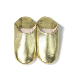 Gold Leather Babouche Shoes Slipper Plain Morocco