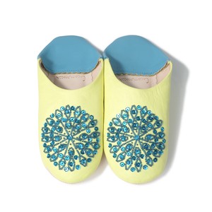 soft Yellow Blue Leather Babouche Shoes Slipper 2 Tone Morocco