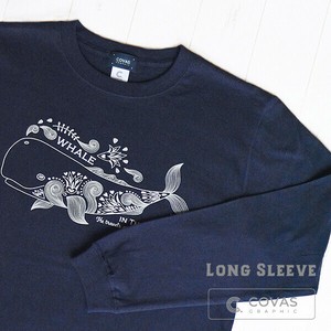 ユニセックス・長袖プリントTシャツ　"オーシャンホエール"　ネイビー　ロンT
