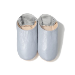soft Gray Silver Leather Babouche Shoes Slipper 2 Tone Plain Morocco
