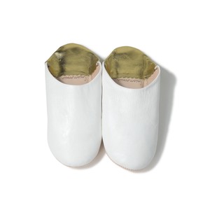 White Gold Leather Babouche Shoes Slipper 2 Tone Plain Morocco