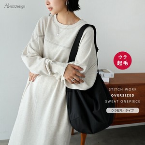 裏起毛 配色ステッチ 長袖 スウェット ワンピース