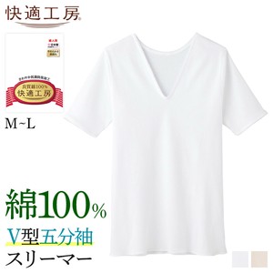 【年間定番】グンゼ　快適工房　日本製/V型5分袖スリーマー　綿100%