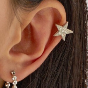 Clip-On Earrings Gold Post Ear Cuff Ribbon Star Stars Jewelry Made in Japan
