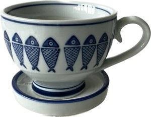 LH22030508　5”皿付スープカップ型 植木鉢 連魚