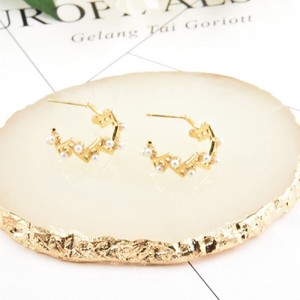 Pearl Motif Steel Gold Pierced Earring France