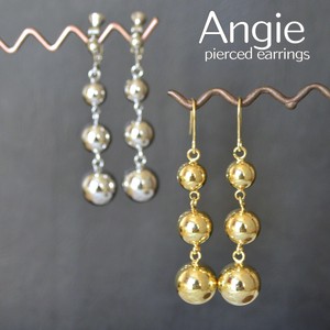 【Angie】 スリースフィアボールシーリング 真鍮メッキコーティング ピアス／イヤリング 2色4タイプ。