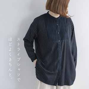 Button Shirt/Blouse Pintucked Tunic Stripe