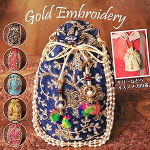 India Glitter Mini Bag Pouch Gold Embroidery