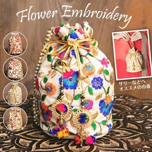 India Glitter Mini Bag Pouch Flower Embroidery