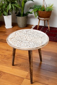 Flower Mandala Side Table White Width 54 cm