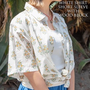 White Ground Dyeing Short Sleeve Cotton Shirt