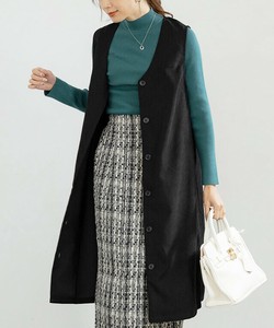 [220810]ジレ ロング 秋冬 レディース ロングベスト ロングジレ コーデュロイ ワンピース  黒 秋冬新作