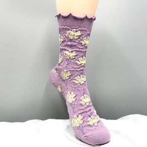 Socks Crew Socks Ladies Flower Purple