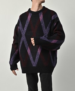 Sweater/Knitwear Argyle Pattern Crew Neck