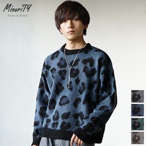Sweater/Knitwear Crew Neck Knitted Leopard Print Patterned All Over