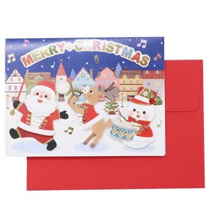 【グリーティングカード】CHRISTMAS ハンドメイドミニクリスマスカード サンタクロース 音楽隊