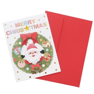 【グリーティングカード】CHRISTMAS ハンドメイドミニクリスマスカード サンタクロース リース