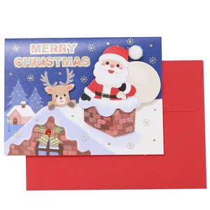 【グリーティングカード】CHRISTMAS ハンドメイドミニクリスマスカード サンタクロース 煙突