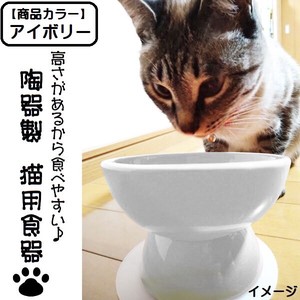 【スケーター】陶器製 猫用食器　アイボリー（ホワイト）／CHOB4_536304