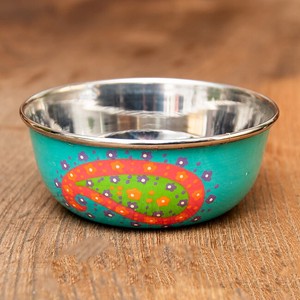手描きカシミールペイントのカトリ・カレー小皿[直径：10cm x 高さ：4cm ] - ターコイズペイズリー