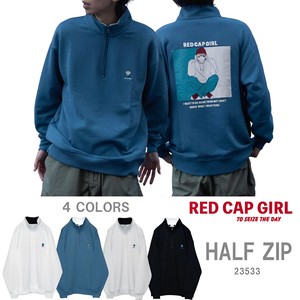 2 3 RED CAP Fleece Back Print Half Pullover