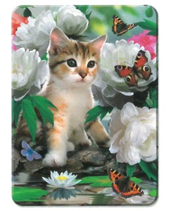 【動物】3Dマグネット　ハワードロビンソン　牡丹の花に囲まれて（ネコ）　18822