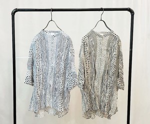 Button-Up Shirt/Blouse Dolman Sleeve Patchwork Printed