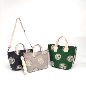 Handbag Cattle Leather Cotton Mimosa Embroidered 3-colors Made in Japan