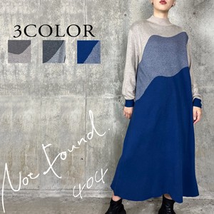 404 Mode Bi-Color Wave High Neck Jacquard Knitted One-piece Dress