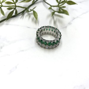 Ring Ring Silver Rhinestone Bijou Green