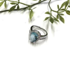 Ring Ring Silver Rhinestone Bijou Blue Drop