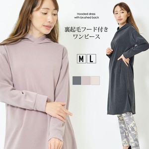 Casual Dress Design Hooded Brushed Lining L One-piece Dress Ladies' M Simple