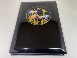 R412-14　ブック型フォトスタンド　黒塗　蝶アイリス