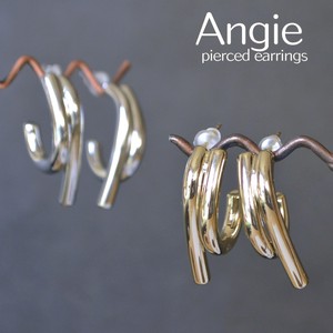 【Angie】 ツーチューブ クルリン 真鍮メッキコーティング ピアス 2色展開。