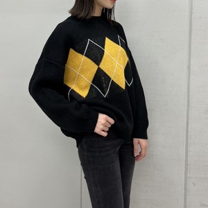 Sweater/Knitwear Argyle Pattern Crew Neck