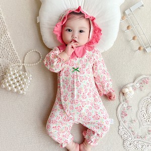 婴儿连身衣/连衣裙 长袖 粉色 新生儿 花卉图案