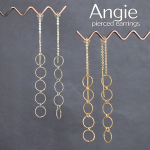 【Angie】ファイブサークル ワンレーン 真鍮メッキコーティング ピアス 2色展開。