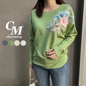 2 3 Early Spring Flower Motif Attached Dolman Sleeve Design Knitted Pullover Zin