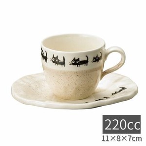 美浓烧 茶杯盘组/杯碟套装 陶器 猫 日本制造