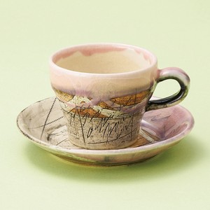 美浓烧 茶杯盘组/杯碟套装 陶器 粉色 日本制造