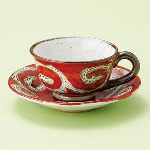 Mino ware Cup & Saucer Set Red Saucer Pottery Made in Japan