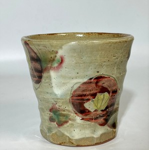 彫り山茶花（赤）　焼酎ロック碗　【日本製  陶器  美濃焼】