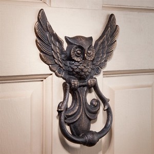 神秘的な精霊 鋳鉄製 フクロウのドアノッカー彫像 彫刻 新築祝い 贈り物(輸入品)