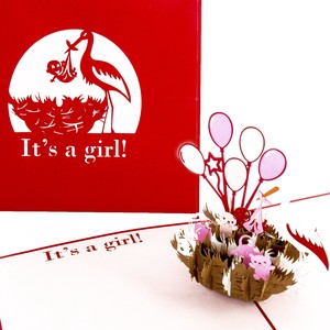 【特価品】ケルンカード 3Dグリーティングカード　コウノトリ It's a Girl!【繊細/ベトナム製】